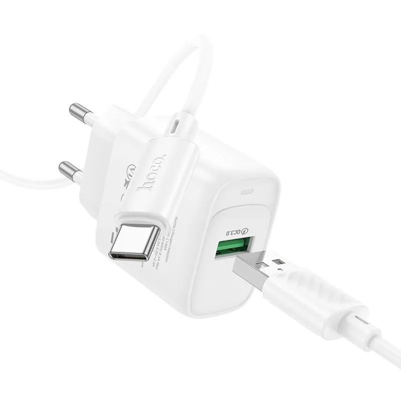 МЗП Hoco C140A Smart QC3.0 18W + кабель USB to Type-C White — фото 3
