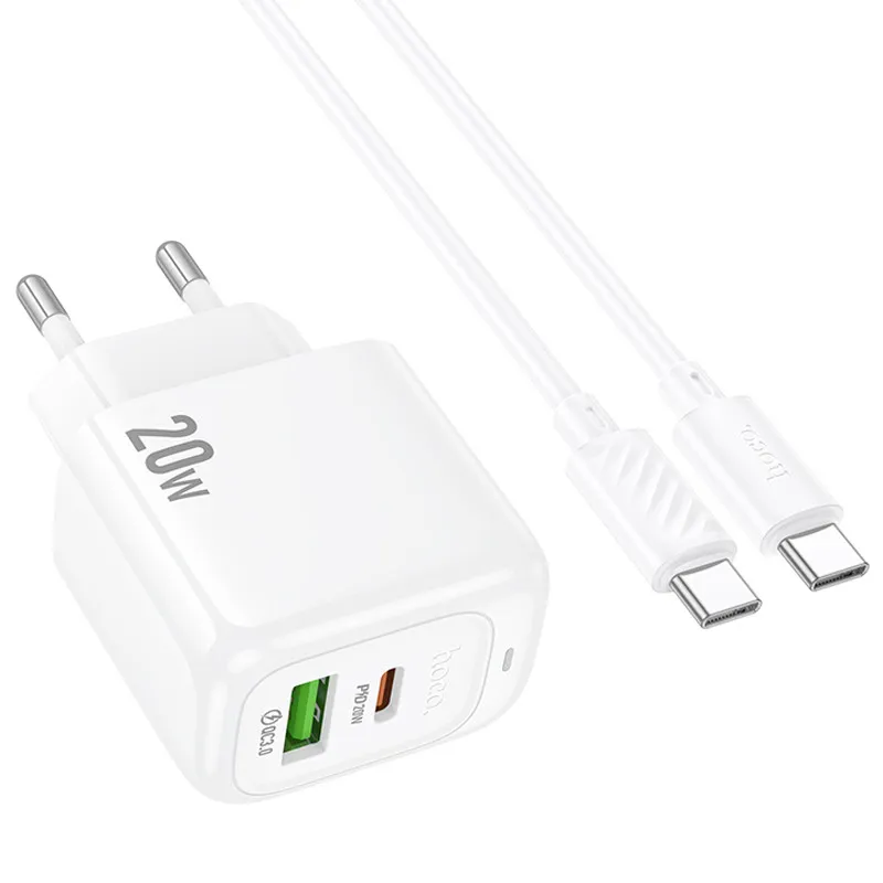 МЗП Hoco CS54A Surplus PD20W+QC3.0 + кабель Type-C to Type-C White — фото 3