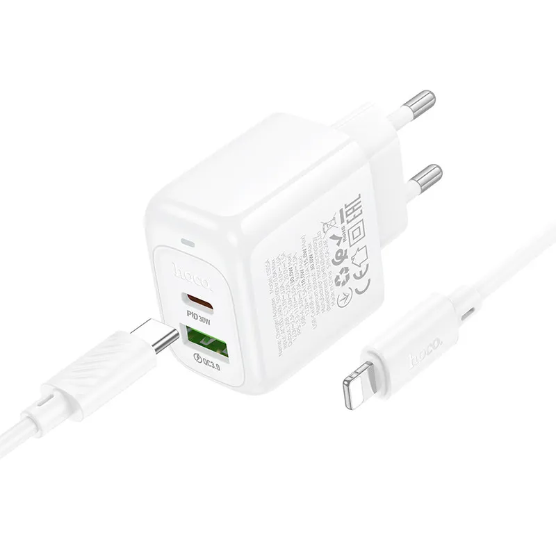 МЗП Hoco CS55A Surplus PD30W+QC3.0 + кабель Type-C to Lightning White — фото 3