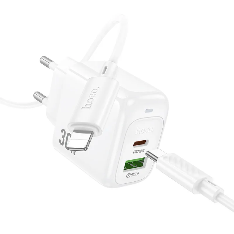 МЗП Hoco CS55A Surplus PD30W+QC3.0 + кабель Type-C to Lightning White — фото 5