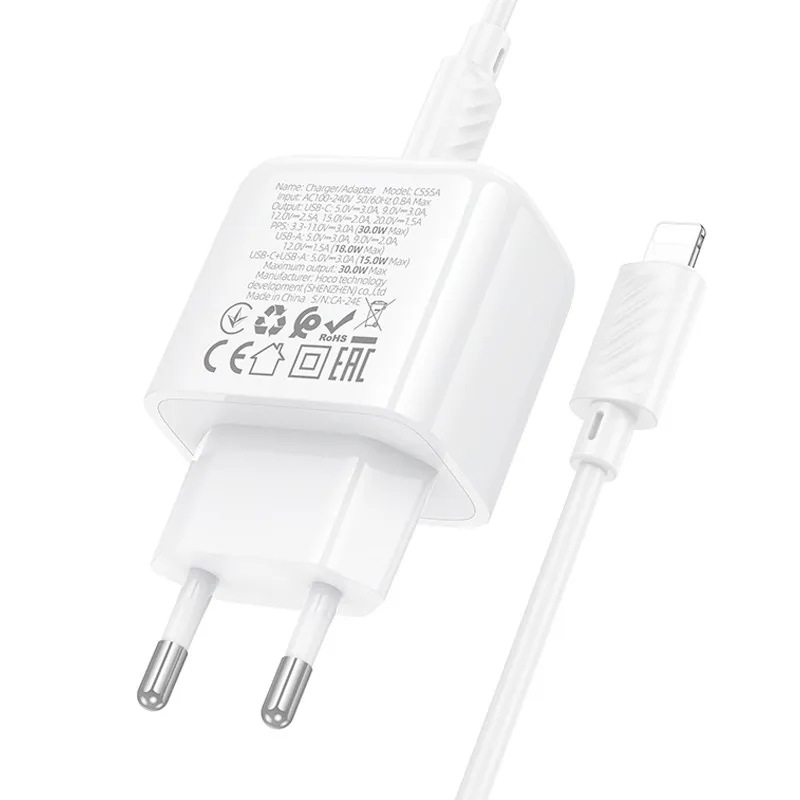 МЗП Hoco CS55A Surplus PD30W+QC3.0 + кабель Type-C to Lightning White — фото 7