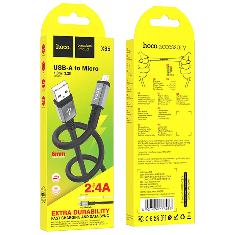 Дата кабель Hoco X85 Strength USB to MicroUSB Black — фото 3