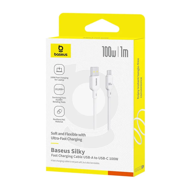Дата кабель Baseus Silky Series OS Fast Charging USB to Type-C 100W Moon White — фото 5