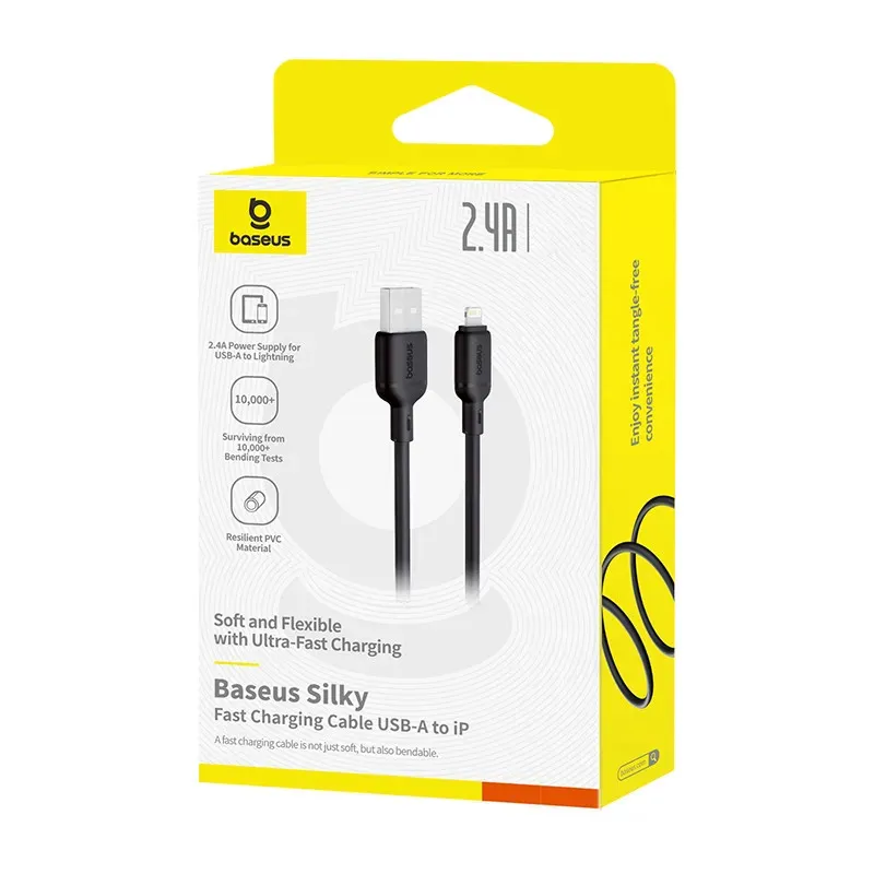 Дата кабель Baseus Silky Series OS Fast Charging USB to Lightning 2.4A Cluster Black — фото 5