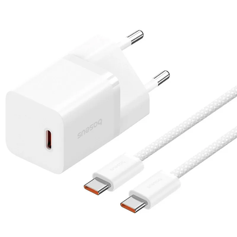 МЗП Baseus GaN5 Fast Charger mini PD30W (1USB-C) + кабель Type-C to Type-C (P10110902) Moon White