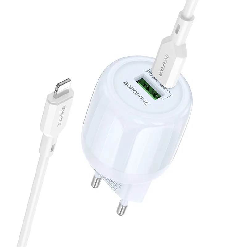 МЗП Borofone BA93A Lustrous PD20W+QC3.0 + кабель Type-C to Lightning Blue