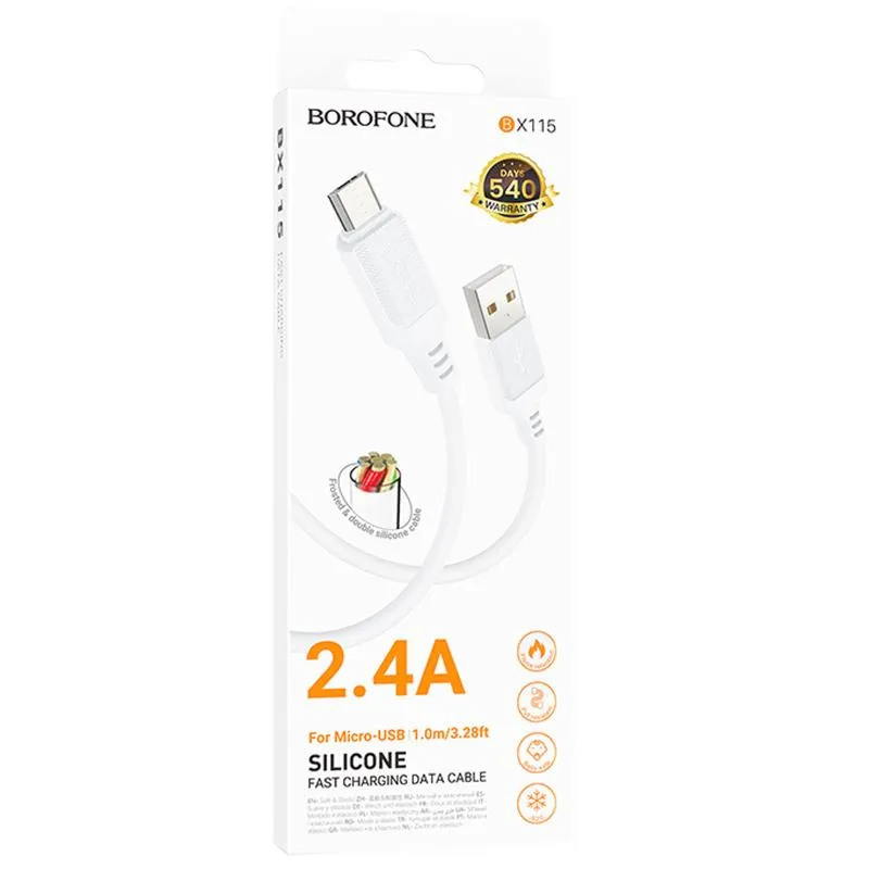 Дата кабель Borofone BX115 Lotto USB to MicroUSB 2.4A White — фото 2