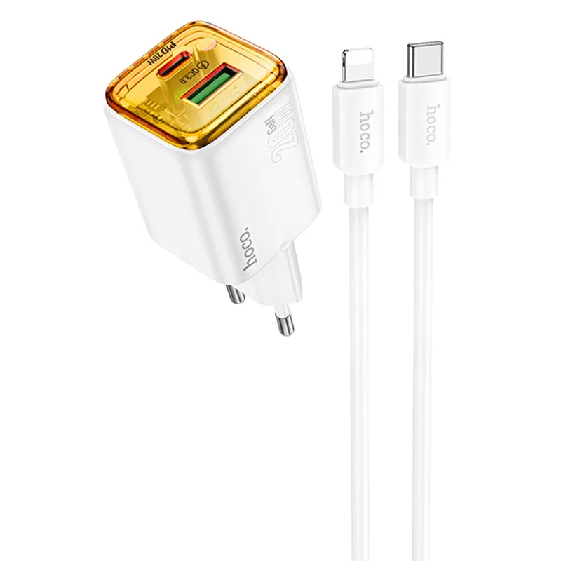МЗП Hoco N52 Monsoon PD20W+QC3.0 + кабель Type-C to Lightning White