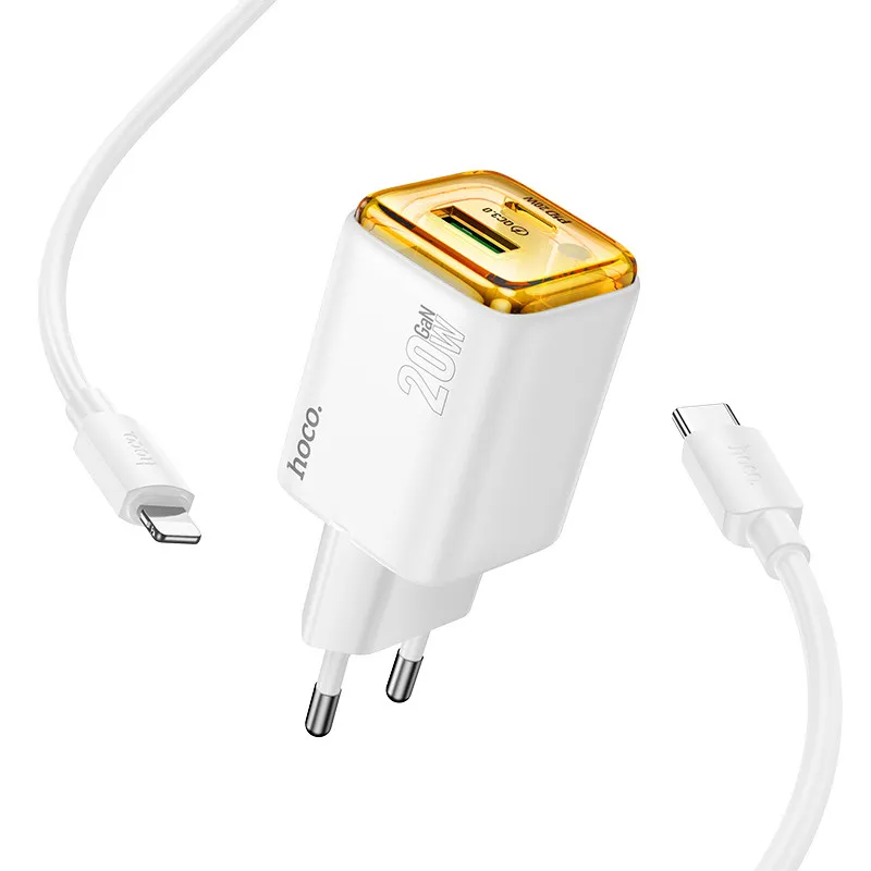 МЗП Hoco N52 Monsoon PD20W+QC3.0 + кабель Type-C to Lightning White — фото 2