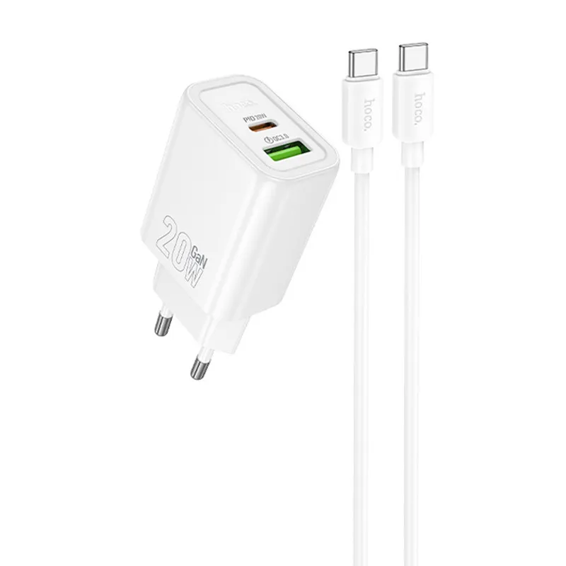 МЗП Hoco N61 Gentle PD20W+QC3.0 + кабель Type-C to Type-C White