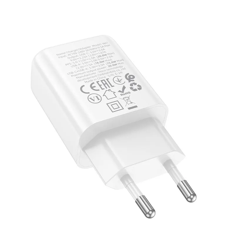 МЗП Hoco N61 Gentle PD20W+QC3.0 + кабель Type-C to Type-C White — фото 4