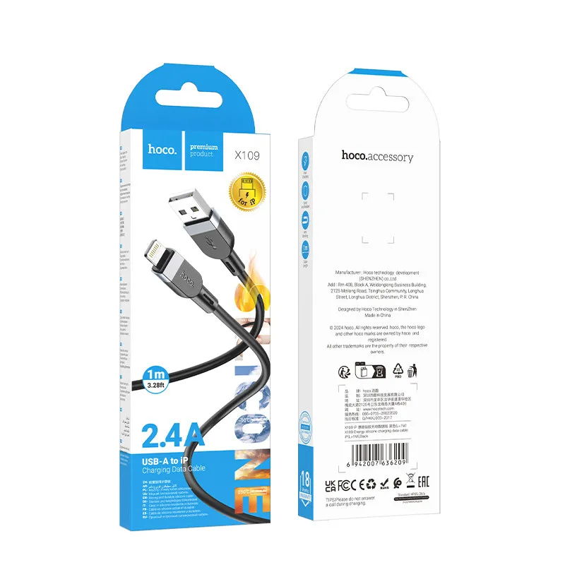 Дата кабель Hoco X109 Energy silicone USB to Lightning Black — фото 5