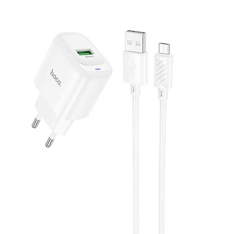 МЗП Hoco C140A Smart QC3.0 18W + кабель USB to MicroUSB White — фото 3