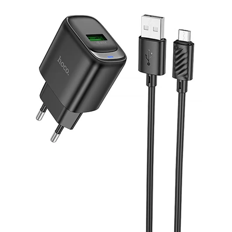 МЗП Hoco C140A Smart QC3.0 18W + кабель USB to MicroUSB Black