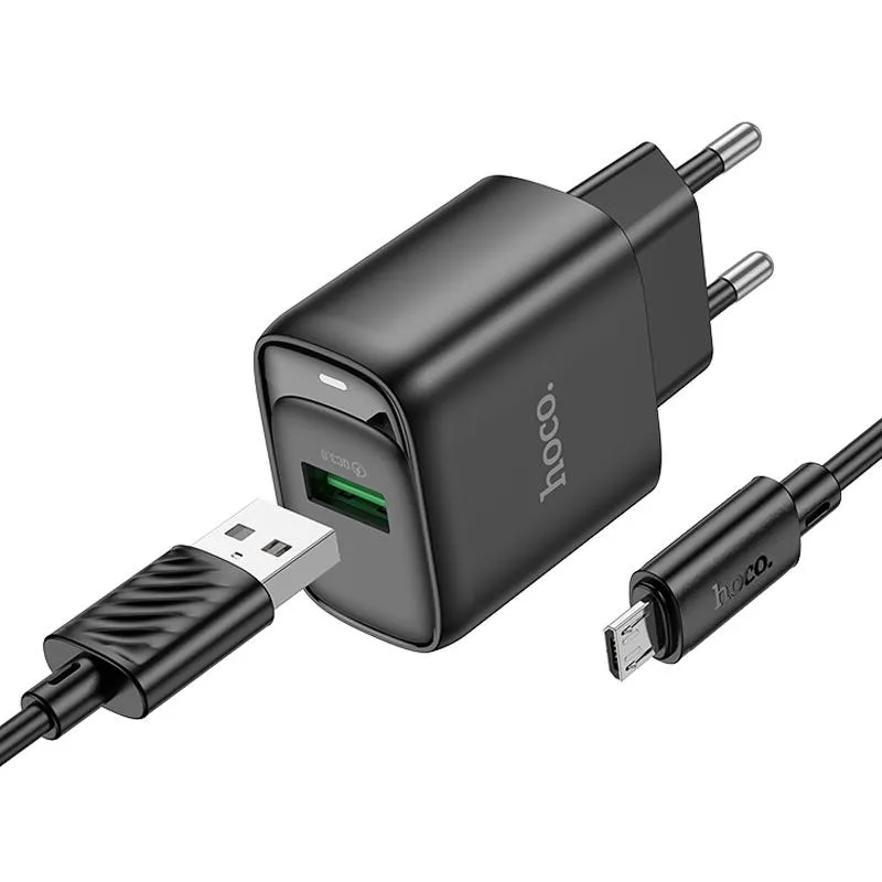 МЗП Hoco C140A Smart QC3.0 18W + кабель USB to MicroUSB Black — фото 2