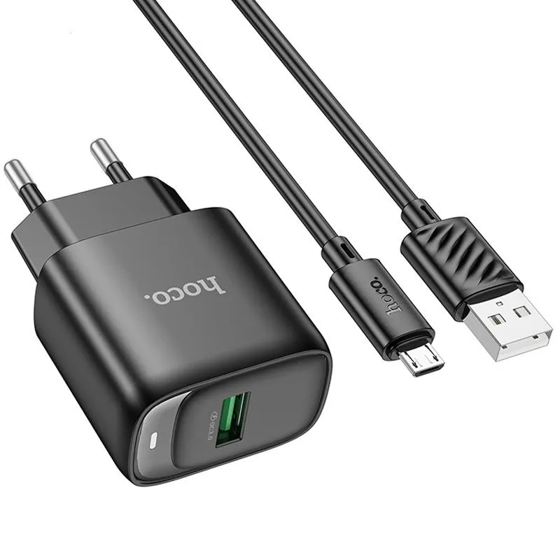 МЗП Hoco C140A Smart QC3.0 18W + кабель USB to MicroUSB Black — фото 3