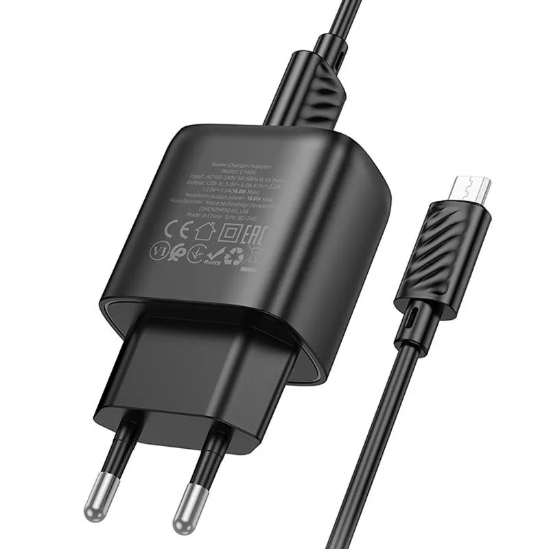 МЗП Hoco C140A Smart QC3.0 18W + кабель USB to MicroUSB Black — фото 4