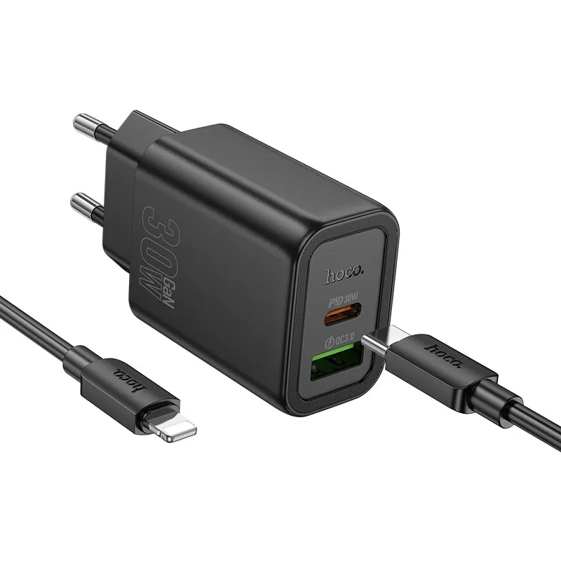 МЗП Hoco N63 Gentle PD30W+QC3.0 + кабель Type-C to Lightning Black — фото 3