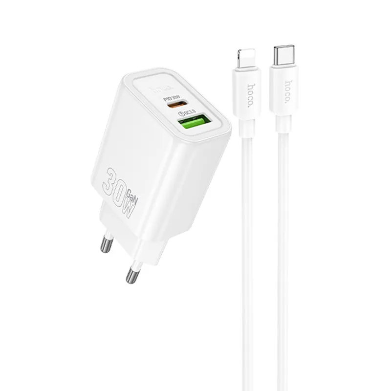 МЗП Hoco N63 Gentle PD30W+QC3.0 + кабель Type-C to Lightning White