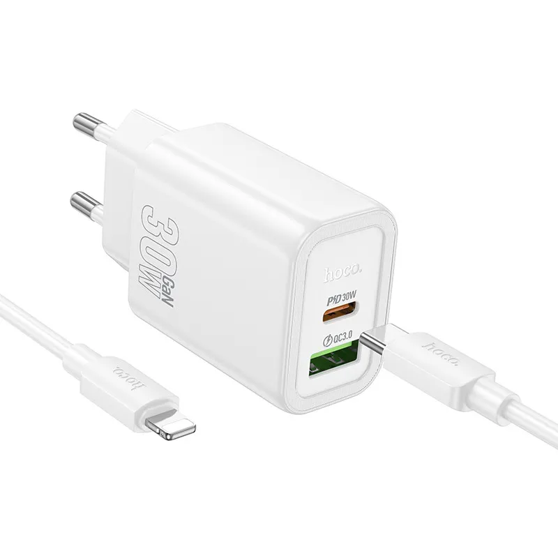 МЗП Hoco N63 Gentle PD30W+QC3.0 + кабель Type-C to Lightning White — фото 4