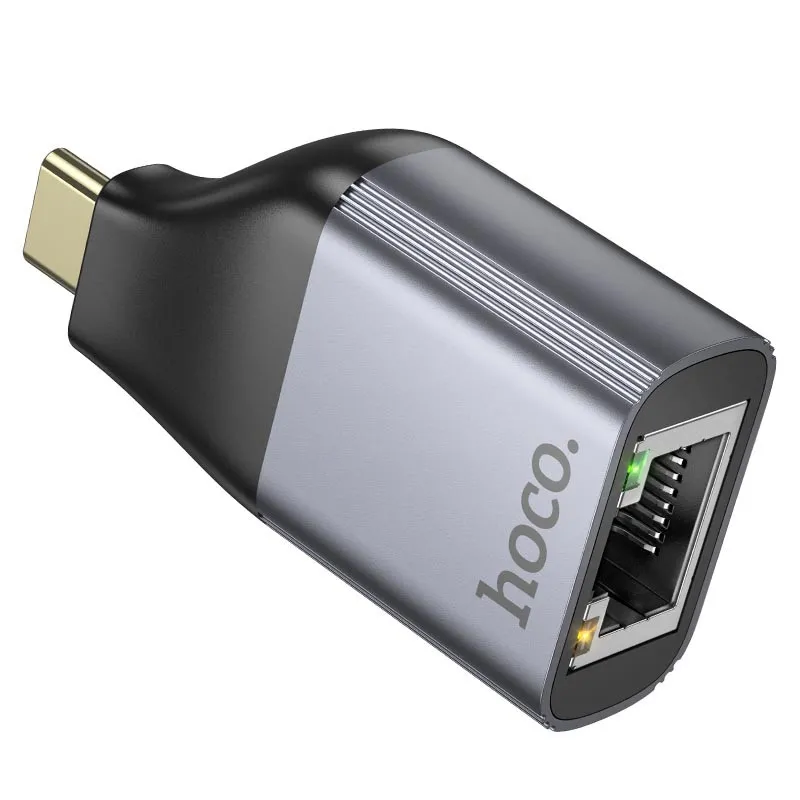 Перехідник Hoco UA35 Type-C to RJ45 100 Mbs Metal grey — фото 2