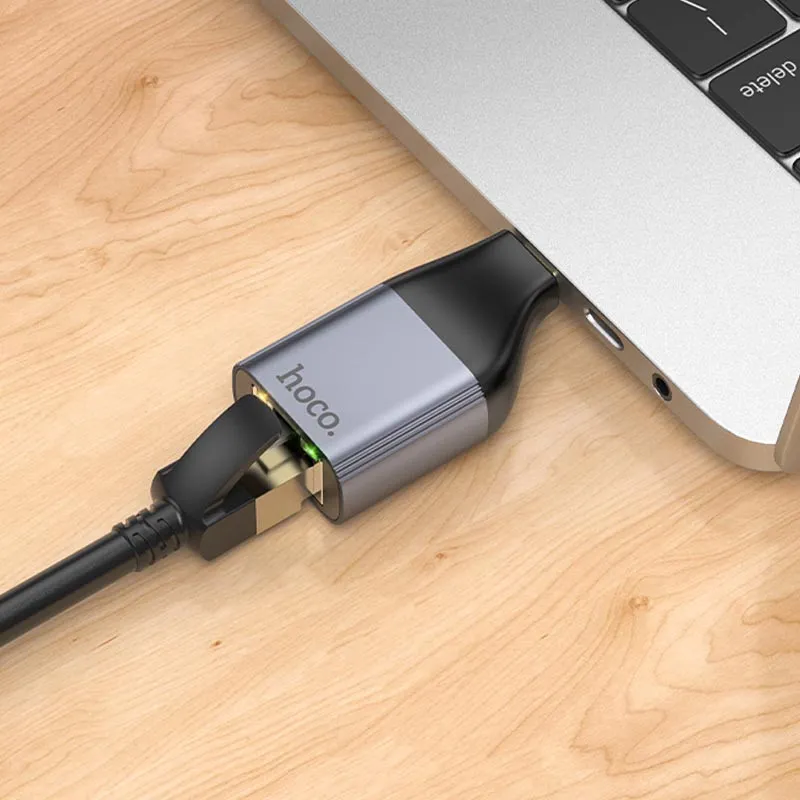 Перехідник Hoco UA35 Type-C to RJ45 100 Mbs Metal grey — фото 5