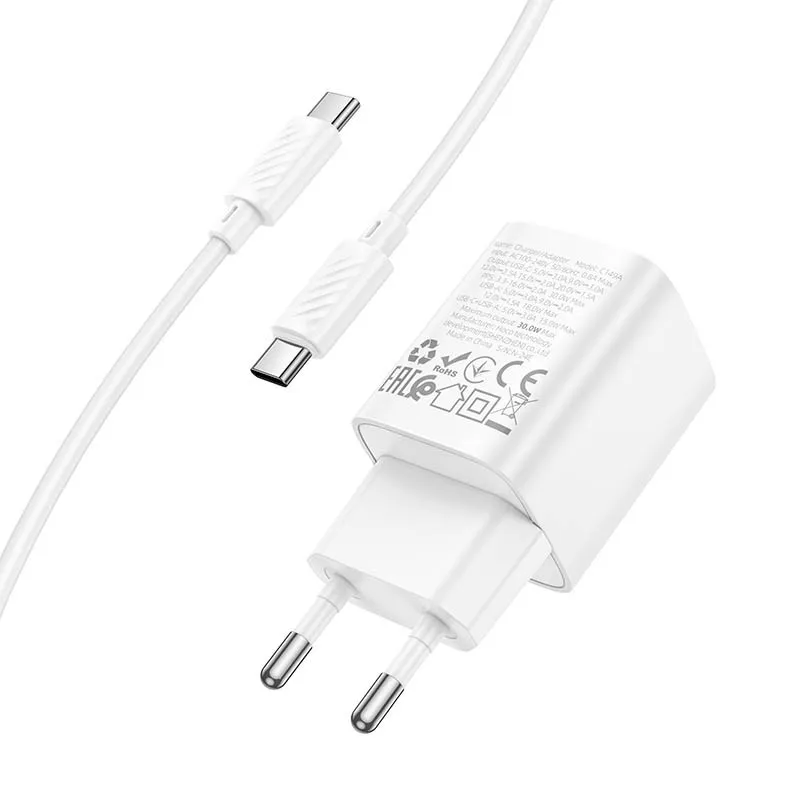 МЗП Hoco C149A Charm PD30W+QC3.0 + кабель Type-C to Type-C White — фото 4