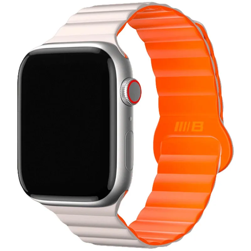 Ремінець BlueO Magnetic Silicone для Apple Watch 42(ser.1-3)/44/45/46/49mm White / Orange