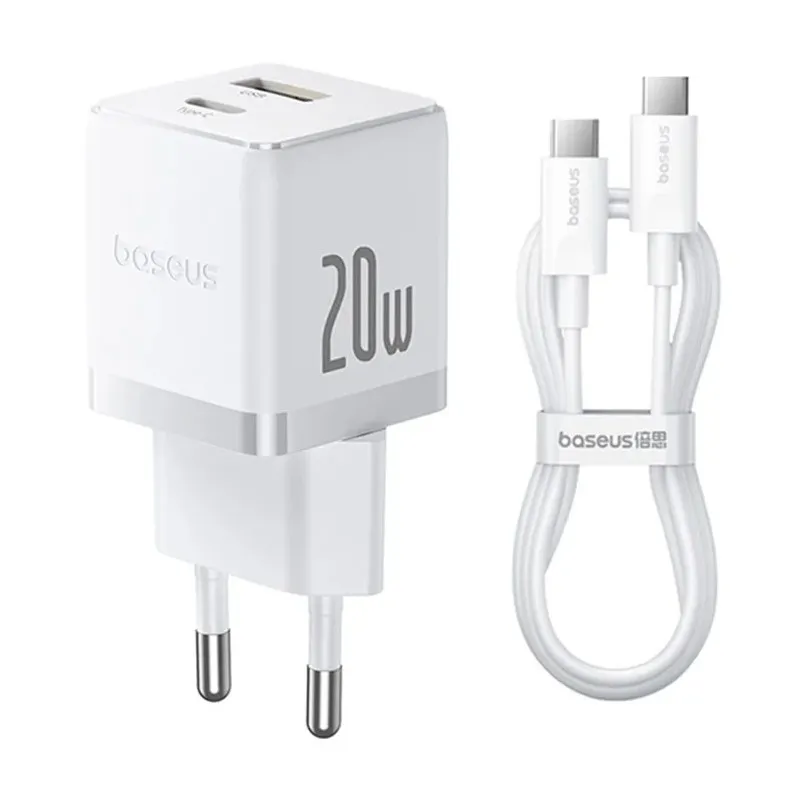 МЗП Baseus Palm Fast Charger PD20W+QC3.0 + кабель Type-C to Type-C Moon White