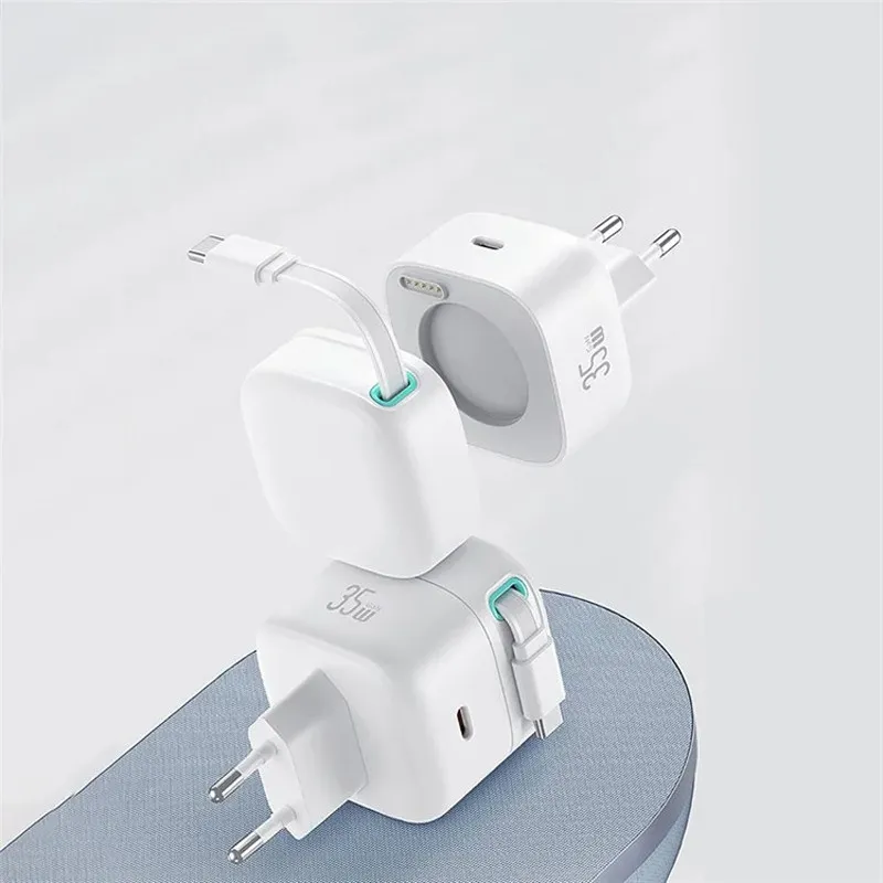 МЗП Usams US-CC202 GaN With Type-C Magnetic Retractable Cable Module XMF Ser. 35W White — фото 2