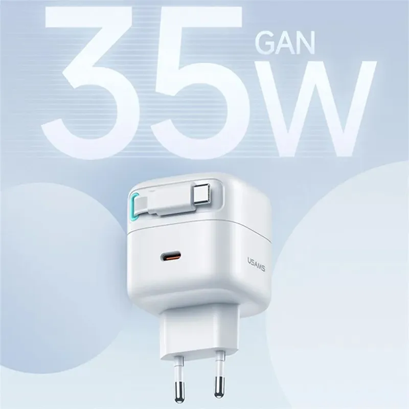 МЗП Usams US-CC202 GaN With Type-C Magnetic Retractable Cable Module XMF Ser. 35W White — фото 4