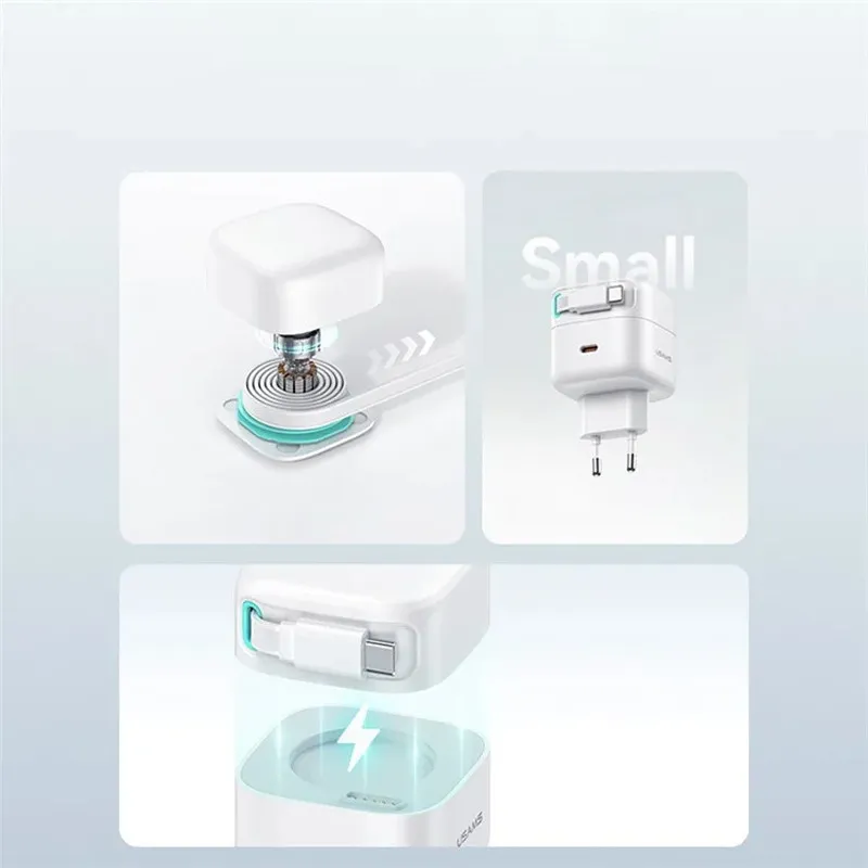 МЗП Usams US-CC202 GaN With Type-C Magnetic Retractable Cable Module XMF Ser. 35W White — фото 5