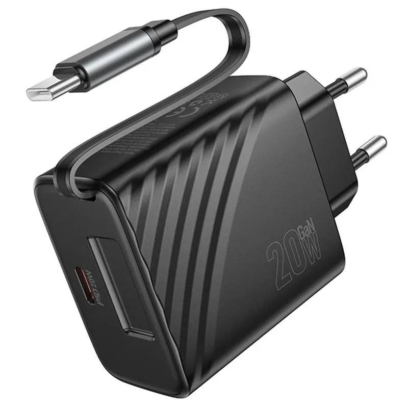 МЗП Hoco N57 Full PD20W with retractable cable Type-C Black — фото 4
