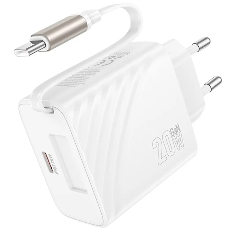 МЗП Hoco N57 Full PD20W with retractable cable Type-C White — фото 4