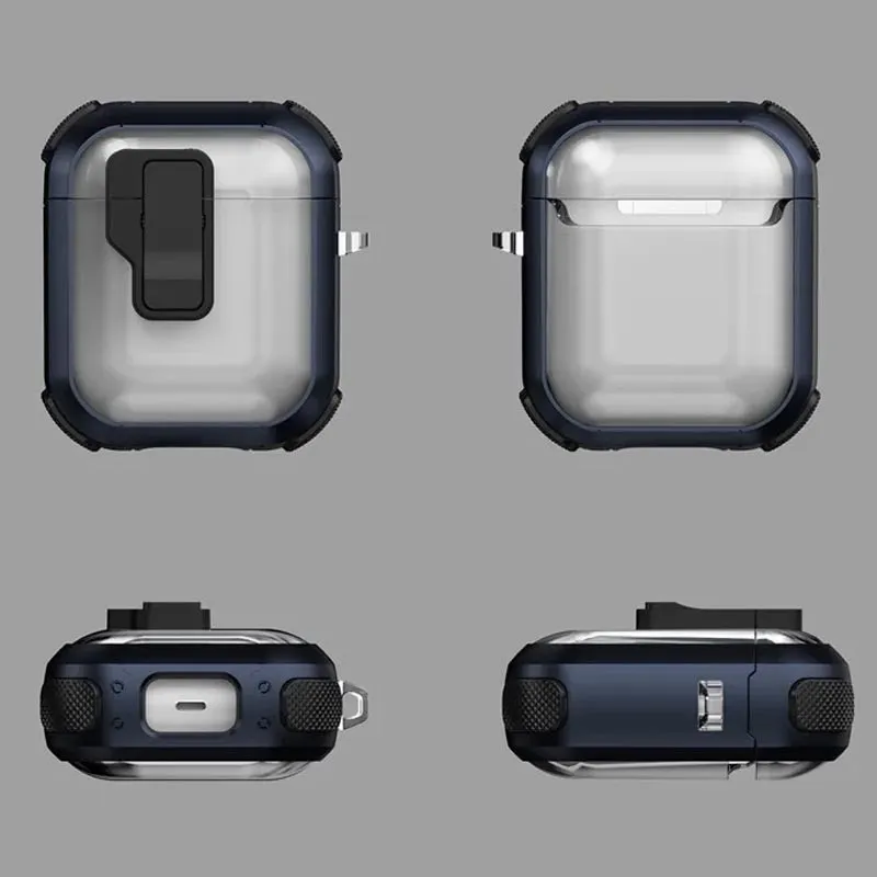 Футляр протиударний Locking Button для навушників Airpods 1/2 Blue — фото 2