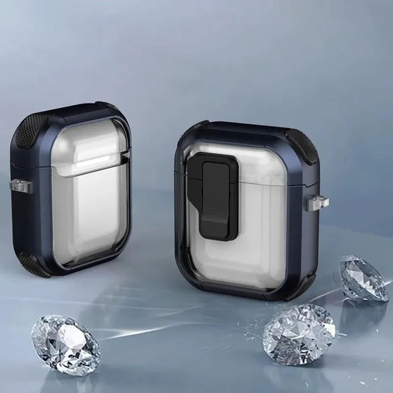 Футляр протиударний Locking Button для навушників Airpods 1/2 Blue — фото 3