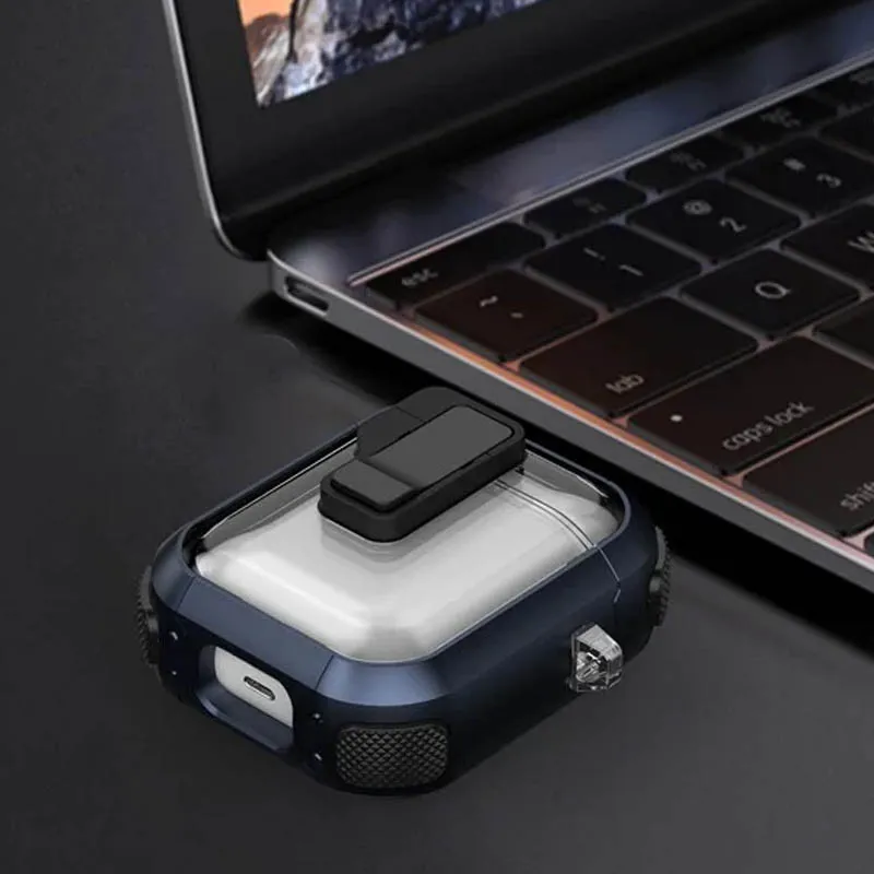 Футляр протиударний Locking Button для навушників Airpods 1/2 Blue — фото 6