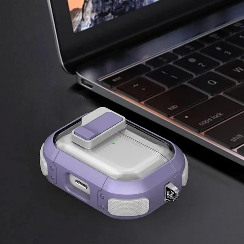 Футляр протиударний Locking Button для навушників Airpods Pro 2 / Pro Light Purple — фото 2