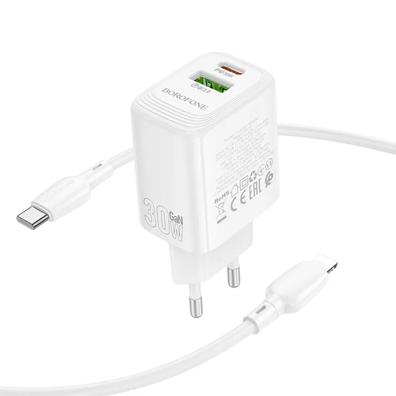 МЗП Borofone BN29 Fuente PD30W+QC3.0 + кабель Type-C to Lightning White — фото 3