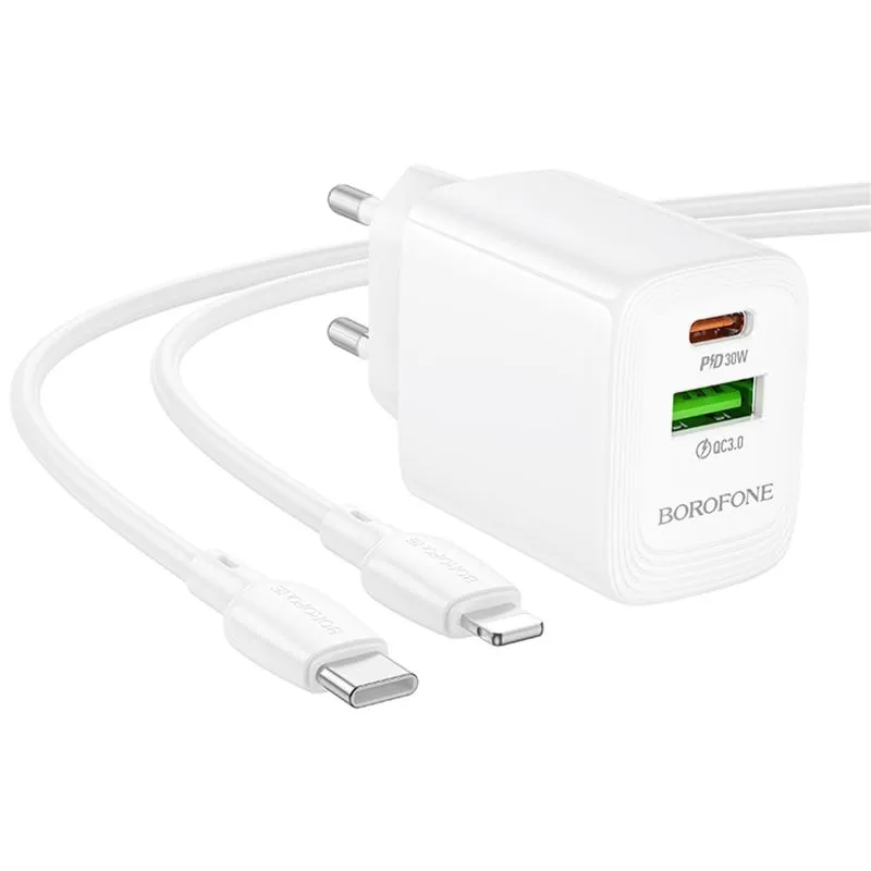 МЗП Borofone BN29 Fuente PD30W+QC3.0 + кабель Type-C to Lightning White — фото 4