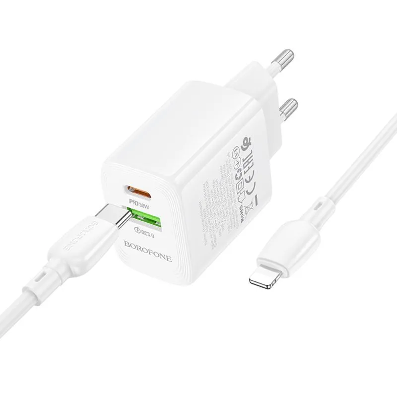 МЗП Borofone BN29 Fuente PD30W+QC3.0 + кабель Type-C to Lightning White — фото 5