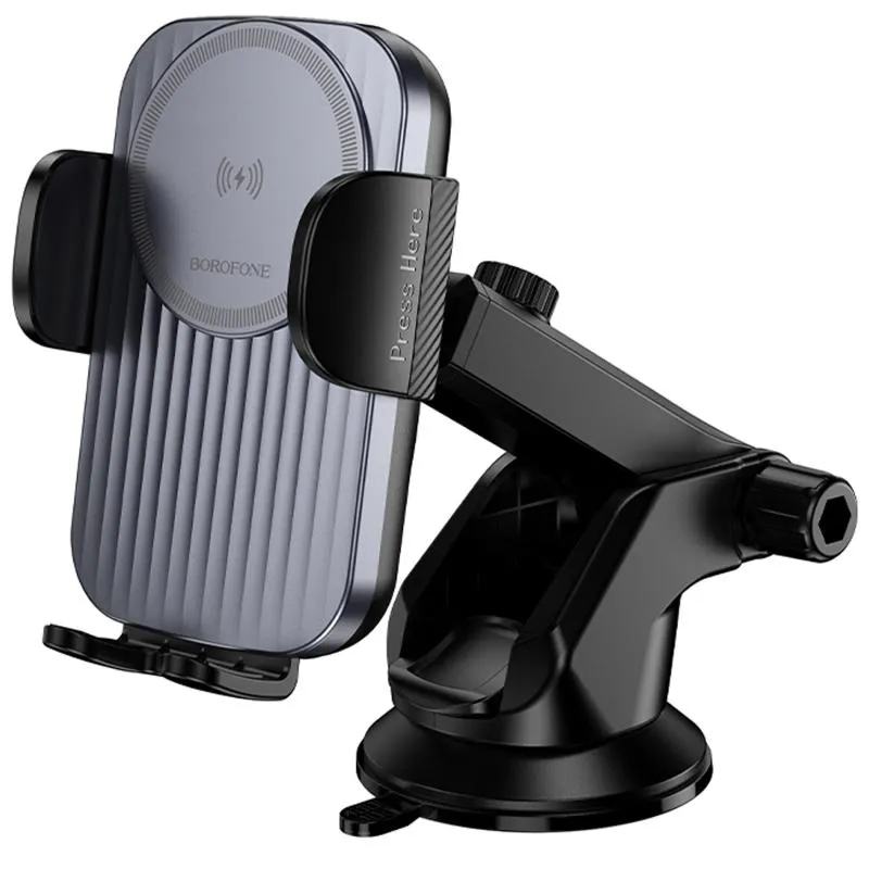 Автотримач з БЗП Borofone BH222 Leading 15W (center console) Black / Metal gray