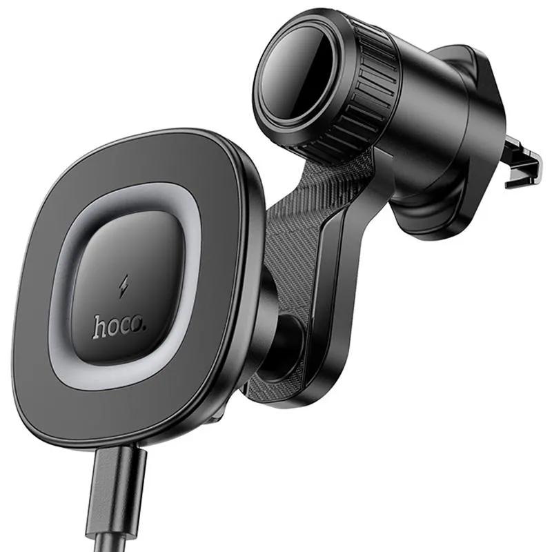 Автотримач з БЗП Hoco HW30 Crown magnetic 15W Black / Metal gray