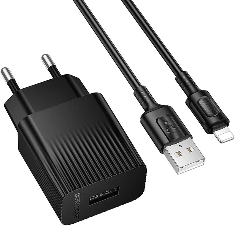 МЗП Borofone BAS71A Source 10.5W + кабель USB to Lightning Black — фото 2