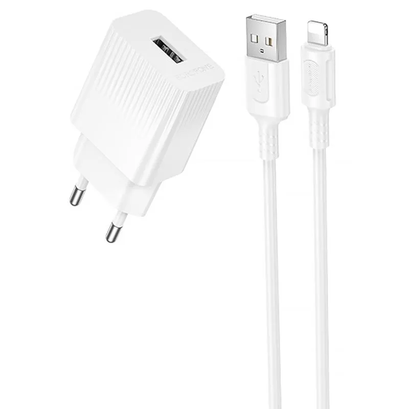МЗП Borofone BAS71A Source 10.5W + кабель USB to Lightning White