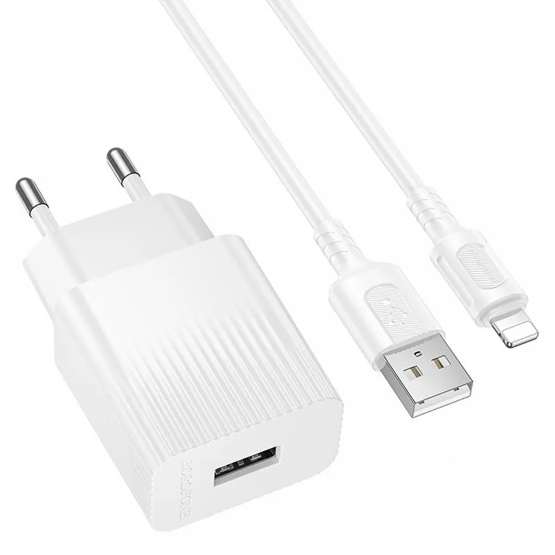 МЗП Borofone BAS71A Source 10.5W + кабель USB to Lightning White — фото 2