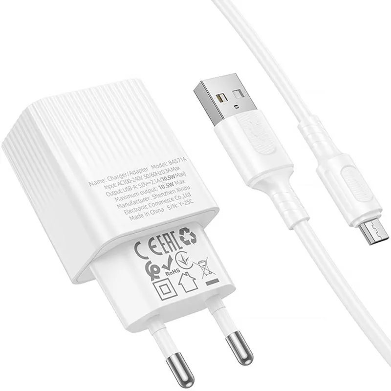 МЗП Borofone BAS71A Source 10.5W + кабель USB to MicroUSB White — фото 4