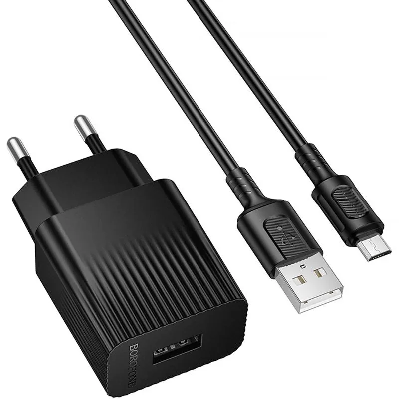 МЗП Borofone BAS71A Source 10.5W + кабель USB to MicroUSB Black — фото 2