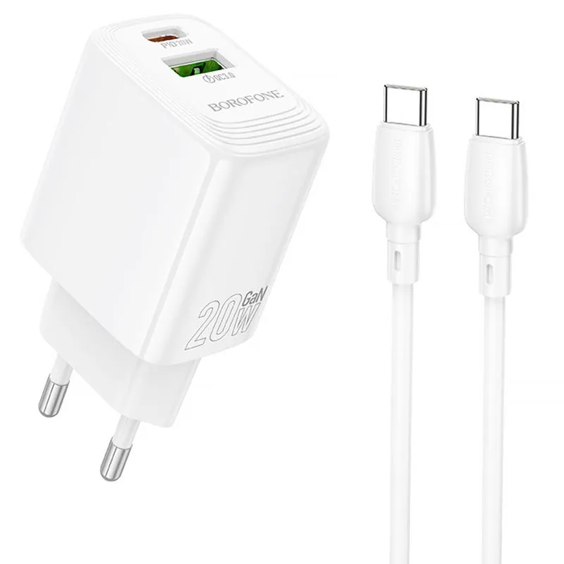 МЗП Borofone BN27 Fuente PD20W+QC3.0 + кабель Type-C to Type-C White