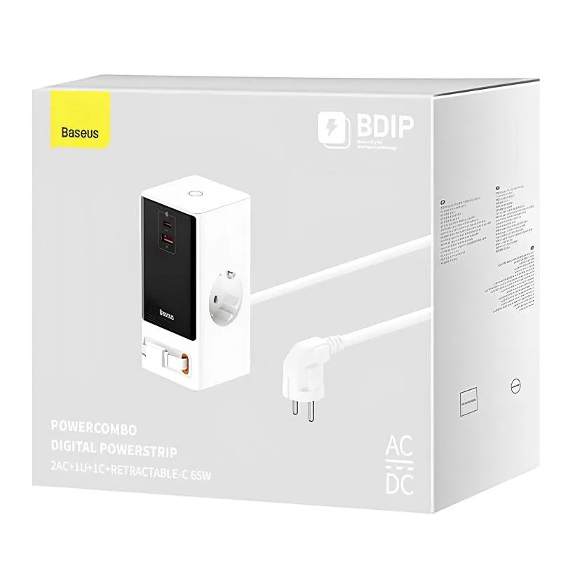 Подовжувач Baseus OS PowerCombo PD65W+QC3.0 Glacier White — фото 5